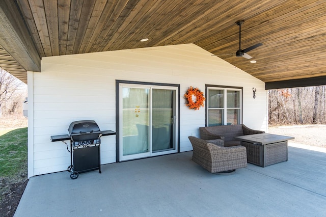 2855 28 11/16 St, Cedar Lake Twp, WI 54817 - view of patio / terrace with a grill and a ceiling fan