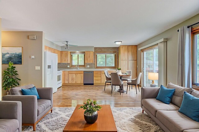 407 4th Ave NE, Kasson, MN 55944 - living area with light wood finished floors and ceiling fan