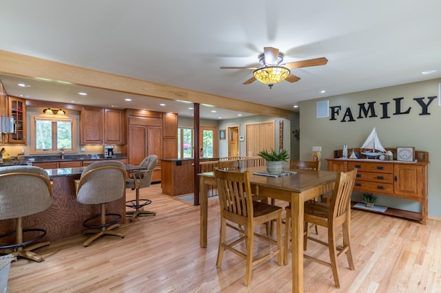 27766 County 37, Laporte, MN 56461 - dining room featuring light wood-style floors, ceiling fan, and recessed lighting
