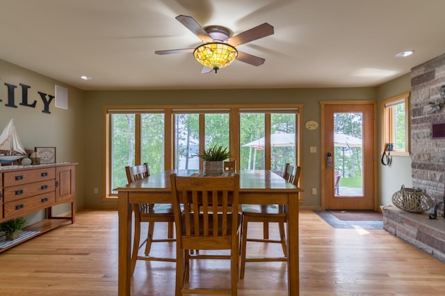 27766 County 37, Laporte, MN 56461 - dining area with light wood-style floors, ceiling fan, and recessed lighting