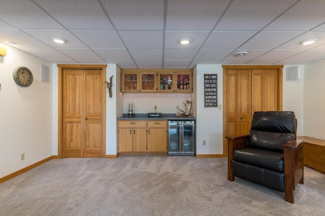 27766 County 37, Laporte, MN 56461 - indoor wet bar with wine cooler, light colored carpet, baseboards, a drop ceiling, and recessed lighting