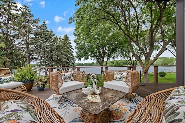 2311 Swan Dr, Mendota Heights, MN 55120 - deck featuring a water view and outdoor lounge area