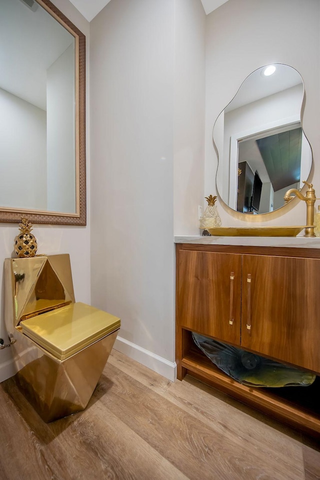 2311 Swan Dr, Mendota Heights, MN 55120 - bathroom featuring wood finished floors, baseboards, and vanity