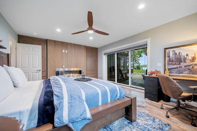 2311 Swan Dr, Mendota Heights, MN 55120 - bedroom featuring access to exterior, light wood finished floors, an office area, recessed lighting, and ceiling fan