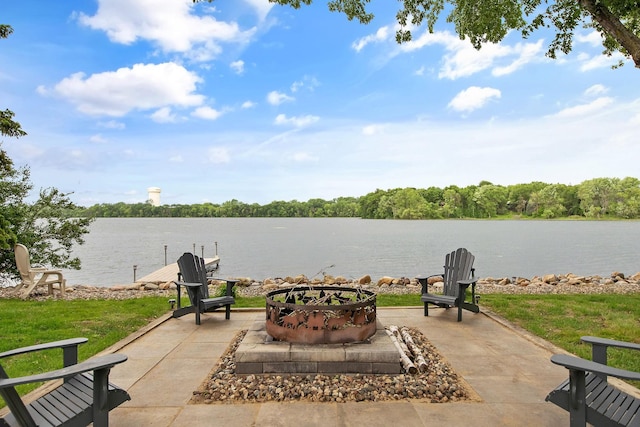 2311 Swan Dr, Mendota Heights, MN 55120 - view of patio / terrace featuring an outdoor fire pit and a water view