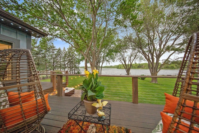 2311 Swan Dr, Mendota Heights, MN 55120 - wooden terrace featuring a water view and a lawn