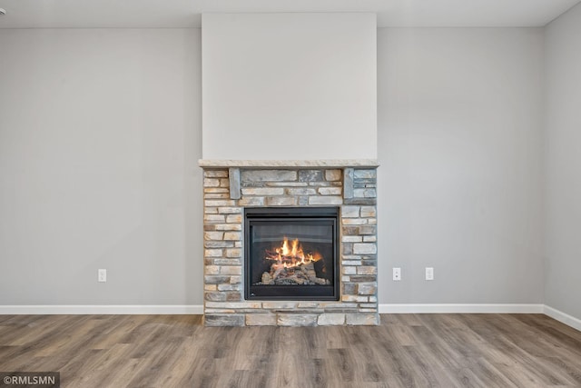 6785 104th St S, Cottage Grove, MN 55016 - detailed view of wood finished floors, a stone fireplace, and baseboards