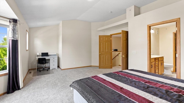 13749 Atrium Ave Unit 2303, Rosemount, MN 55068 - bedroom with light colored carpet, baseboards, lofted ceiling, an office area, and ensuite bathroom