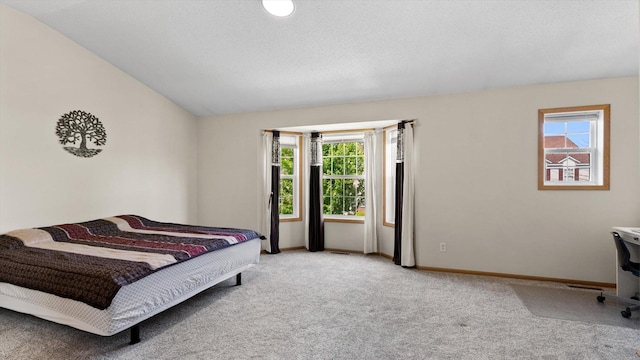 13749 Atrium Ave Unit 2303, Rosemount, MN 55068 - bedroom featuring multiple windows, light colored carpet, baseboards, vaulted ceiling, and an office area