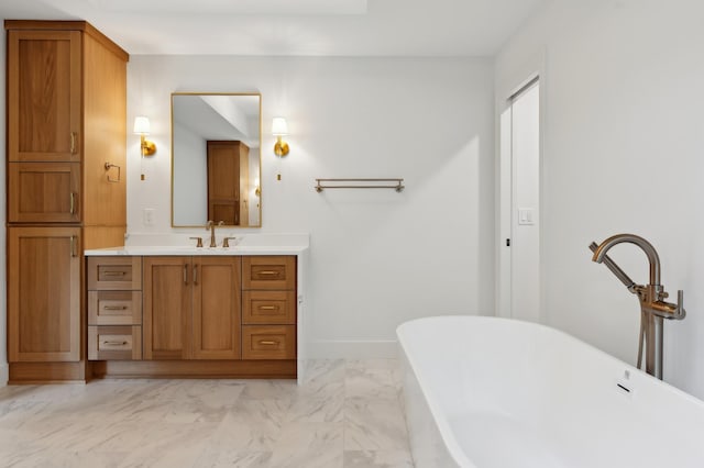 5924 Drew Ave S, Edina, MN 55410 - full bath featuring vanity, a soaking tub, marble finish floors, and baseboards