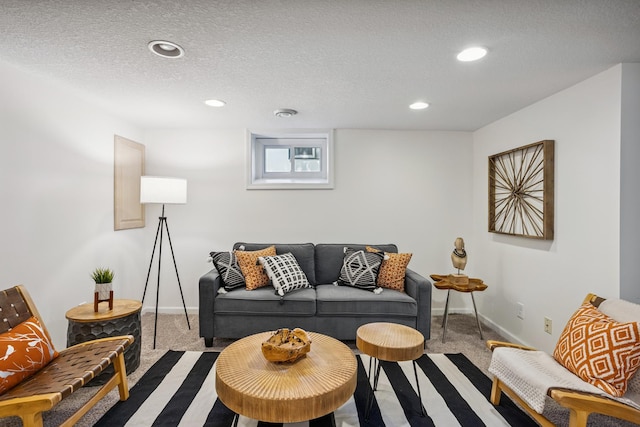 4545 5th Ave S, Minneapolis, MN 55419 - living room with carpet floors, recessed lighting, and a textured ceiling