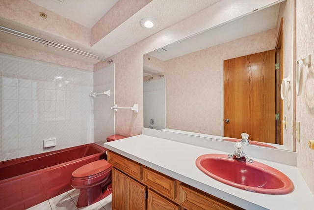 2639 Lake Court Cir Unit 81, Mounds View, MN 55112 - bathroom with toilet, vanity, tile patterned flooring, and tub / shower combination