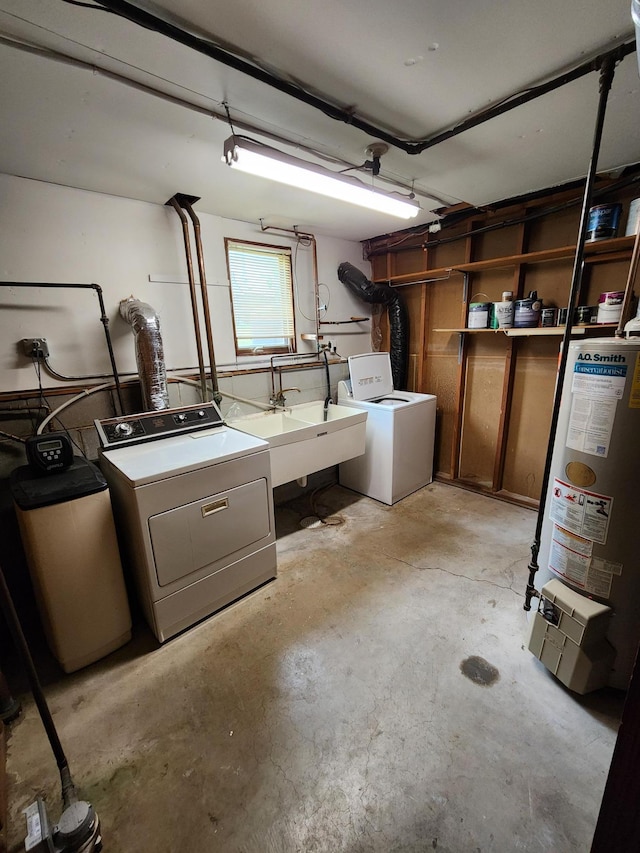 1180 Hathaway Ln NE, Fridley, MN 55432 - basement featuring gas water heater, independent washer and dryer, and a sink