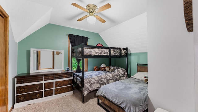 401 Main St, Osakis, MN 56360 - bedroom featuring vaulted ceiling, carpet floors, and ceiling fan