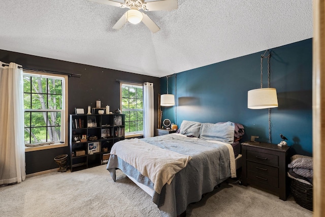 15359 Foliage Ave Unit 501, Apple Valley, MN 55124 - bedroom with a textured ceiling, carpet, a ceiling fan, and lofted ceiling