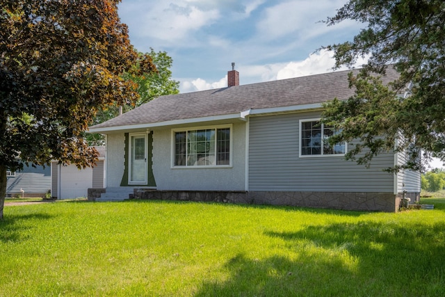709 Cypress Ave S, Braham, MN 55006 - view of front of property featuring a chimney, a front lawn, a shingled roof, and entry steps