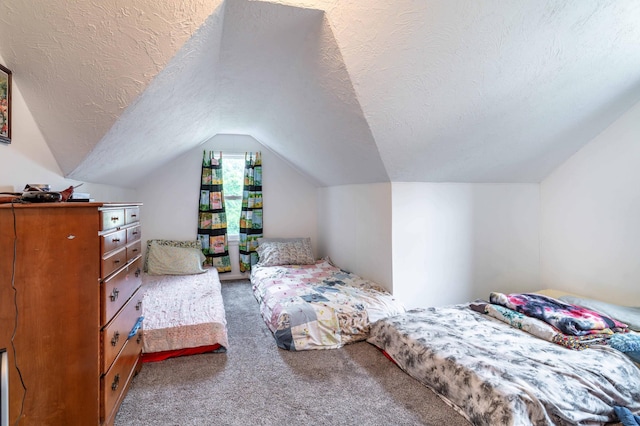 327 Channing Ave, Fergus Falls, MN 56537 - carpeted bedroom with lofted ceiling and a textured ceiling