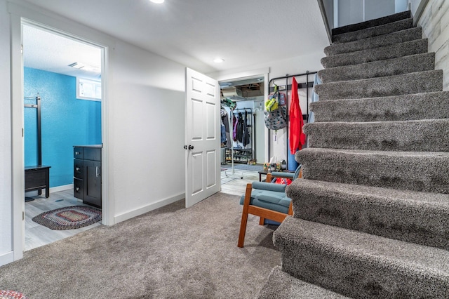 327 Channing Ave, Fergus Falls, MN 56537 - staircase with carpet, recessed lighting, and baseboards