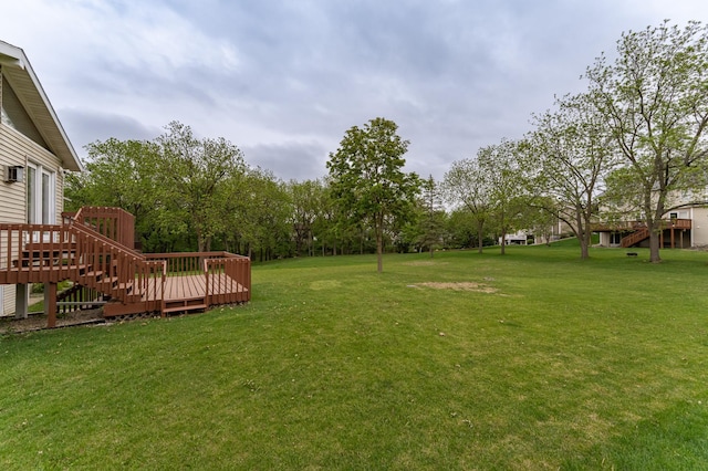 2310 Wilshire Ln NE, Rochester, MN 55906 - view of grassy yard with a deck and stairs