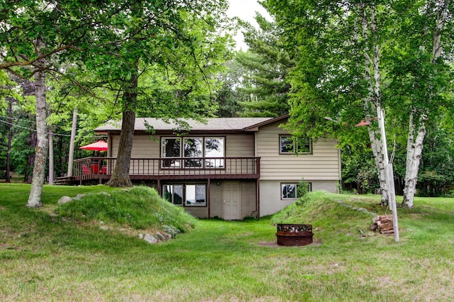 14070 County 18, Park Rapids, MN 56470 - rear view of property with an outdoor fire pit, a deck, and a yard