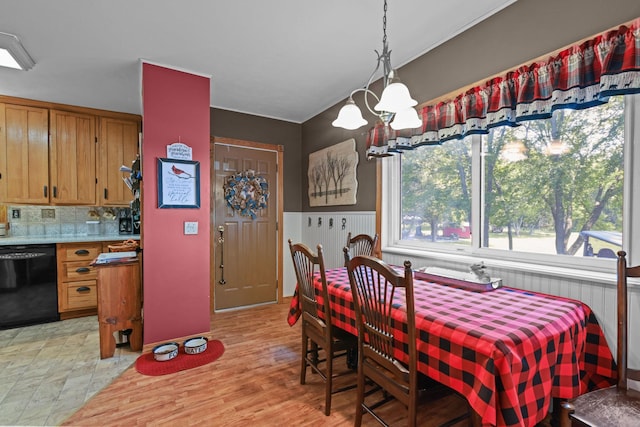 35301 Lily St NW, Springvale Twp, MN 55008 - dining area featuring a chandelier and wainscoting