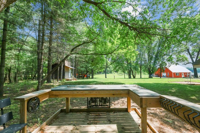 35301 Lily St NW, Springvale Twp, MN 55008 - wooden deck with a yard and an outdoor structure