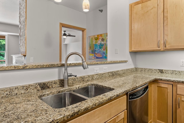 620 Main St N Unit 412, Stillwater, MN 55082 - kitchen with dishwasher, light stone counters, and light brown cabinets