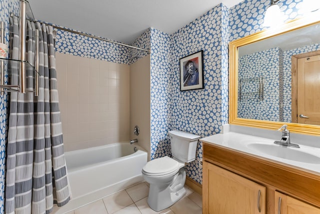 620 Main St N Unit 412, Stillwater, MN 55082 - bathroom with wallpapered walls, tile patterned floors, shower / bath combo, and vanity