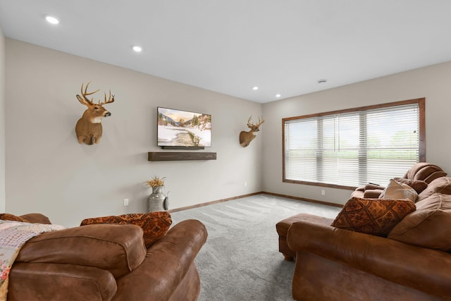 5855 281st Ave NW, Spencer Brook Twp, MN 55040 - living area featuring light carpet, baseboards, and recessed lighting