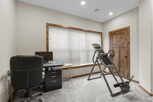 5855 281st Ave NW, Spencer Brook Twp, MN 55040 - office featuring baseboards, light carpet, and recessed lighting