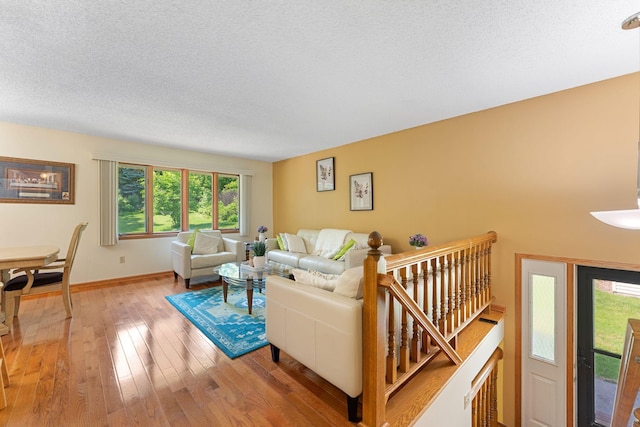 4427 Chatsworth St N, Shoreview, MN 55126 - living room with healthy amount of natural light, light wood-type flooring, a textured ceiling, and baseboards