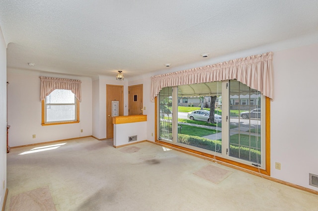 2165 Ross Ave E, Saint Paul, MN 55119 - unfurnished living room featuring baseboards, carpet flooring, and a textured ceiling