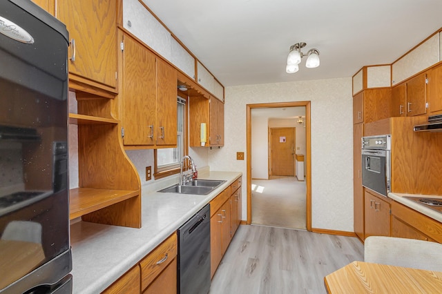 2165 Ross Ave E, Saint Paul, MN 55119 - kitchen with a sink, dishwashing machine, light wood finished floors, under cabinet range hood, and open shelves