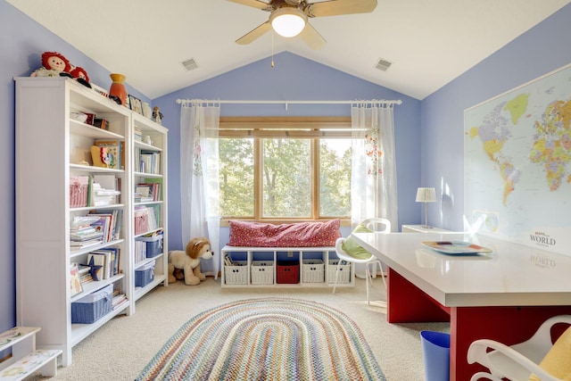 10025 Adam Ave, Inver Grove Heights, MN 55077 - office area featuring carpet, a ceiling fan, and vaulted ceiling