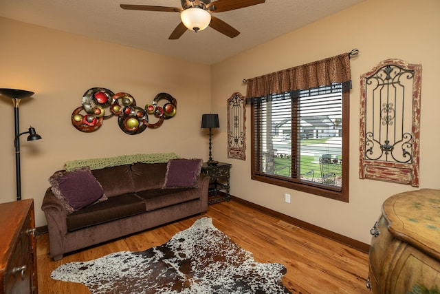 2238 Marvs Ln NE, Stewartville, MN 55976 - living room with a ceiling fan, baseboards, and wood finished floors