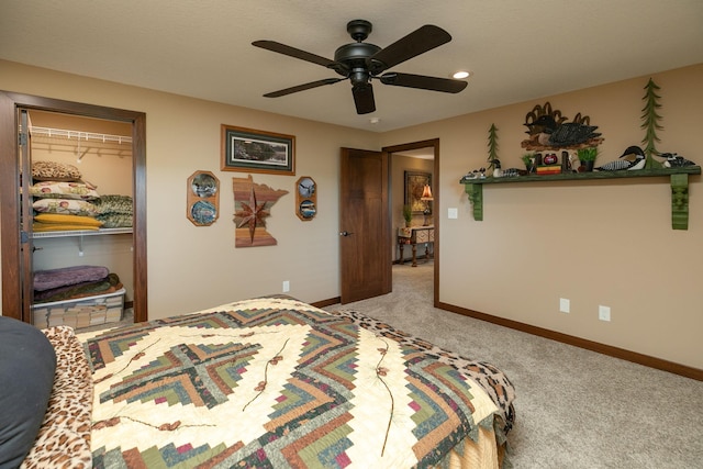 2238 Marvs Ln NE, Stewartville, MN 55976 - bedroom featuring carpet floors, baseboards, a ceiling fan, and recessed lighting