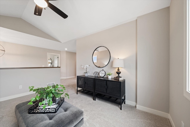 4980 Kyla Way SE, Prior Lake, MN 55372 - sitting room with light colored carpet, ceiling fan, and vaulted ceiling