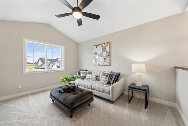 4980 Kyla Way SE, Prior Lake, MN 55372 - living area featuring a ceiling fan, lofted ceiling, and carpet