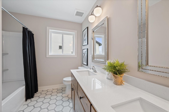 4980 Kyla Way SE, Prior Lake, MN 55372 - full bath with double vanity, shower / bath combo with shower curtain, and tile patterned floors