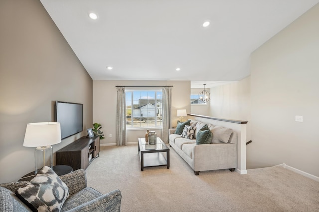 129 Terning Way, Howard Lake, MN 55349 - living area featuring light carpet, baseboards, and recessed lighting