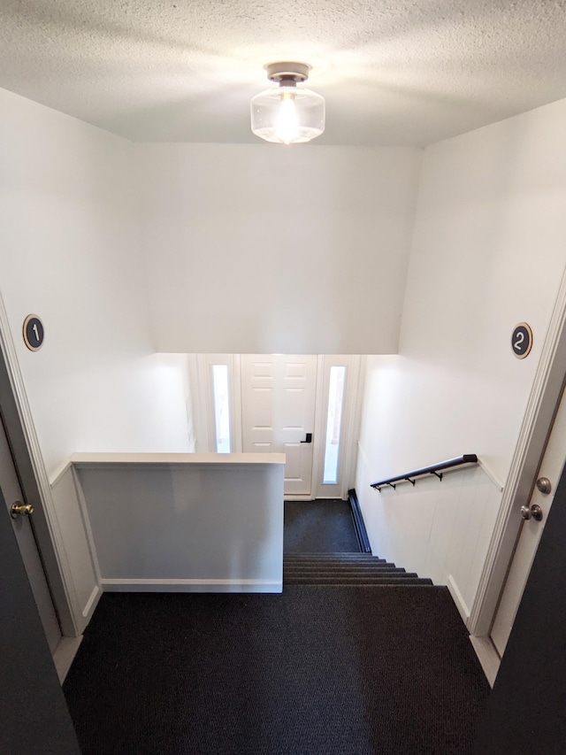 1101 Spring Creek Rd, Northfield, MN 55057 - stairs with carpet floors and a textured ceiling