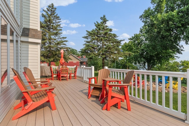 13771 Schuelke Beach Rd NW, Leaf Valley Twp, MN 56354 - wooden terrace featuring outdoor dining space