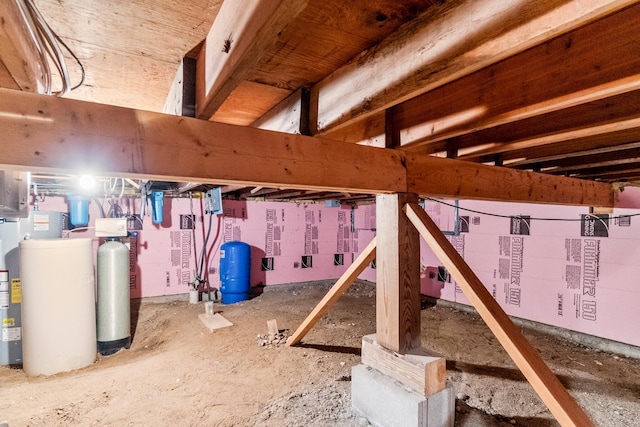 13771 Schuelke Beach Rd NW, Leaf Valley Twp, MN 56354 - unfinished below grade area featuring a water softener system and a water pressure tank