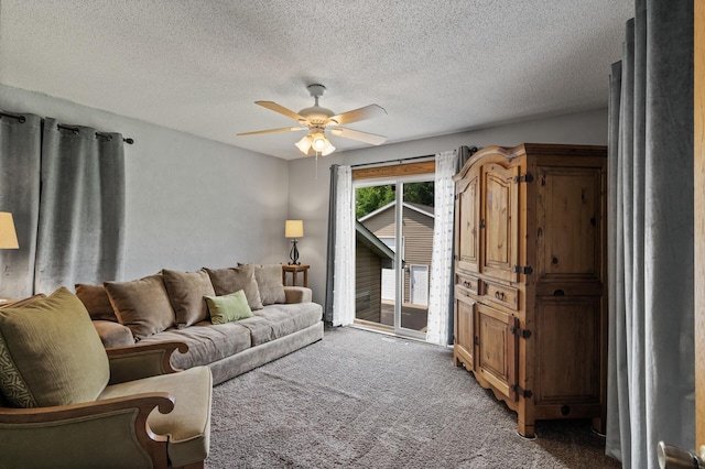 18125 Fillmore St NE, East Bethel, MN 55011 - living room with light carpet, a ceiling fan, and a textured ceiling