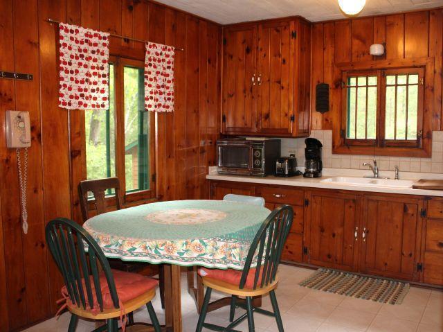 32704 310th Ln, Aitkin, MN 56431 - kitchen with brown cabinets, light countertops, a sink, healthy amount of natural light, and wood walls
