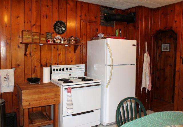 32704 310th Ln, Aitkin, MN 56431 - kitchen with white appliances and wooden walls