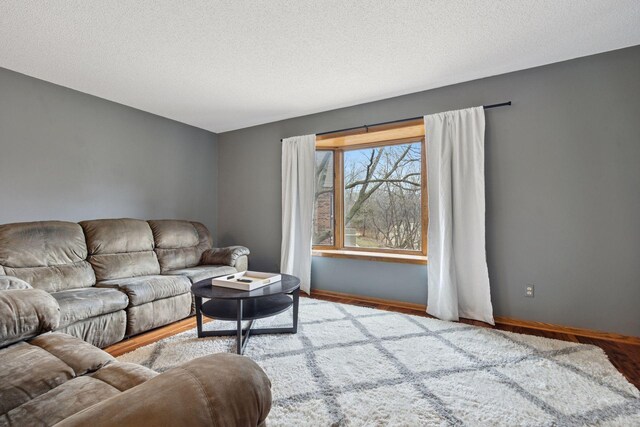 2436 Mendelssohn Ln N, Golden Valley, MN 55427 - living room featuring baseboards, a textured ceiling, and wood finished floors
