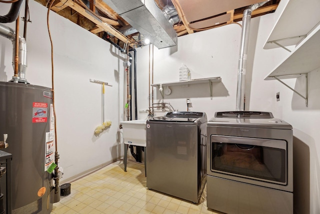 2436 Mendelssohn Ln N, Golden Valley, MN 55427 - laundry room with gas water heater, washing machine and dryer, and baseboards