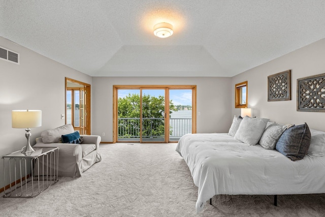 3868 Green Heights Trl SW, Prior Lake, MN 55372 - bedroom featuring access to exterior, carpet flooring, a raised ceiling, and a textured ceiling