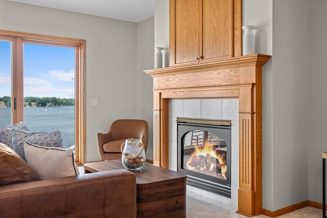 3868 Green Heights Trl SW, Prior Lake, MN 55372 - living area featuring a tiled fireplace and baseboards